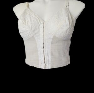 KABO Antique Vintage Long Line Corset Brassiere Off White 38B